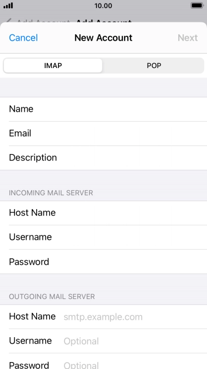 Press Host Name and key in the name of your email provider's outgoing server.