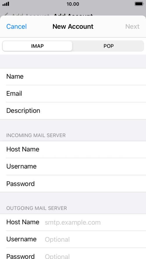 Press Host Name and key in the name of your email provider's outgoing server.