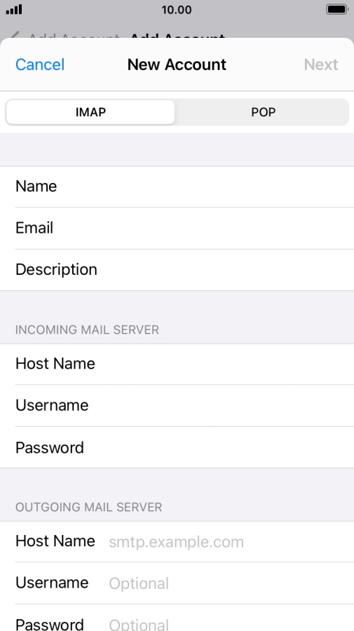 Press Host Name and key in the name of your email provider's outgoing server.