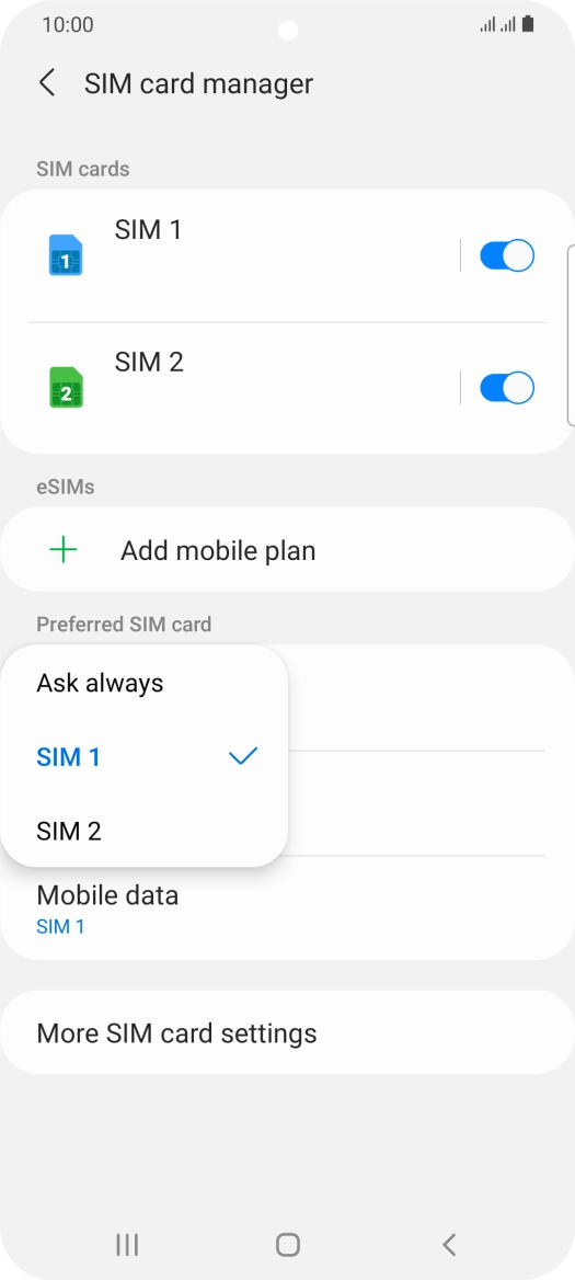 Press the required setting.