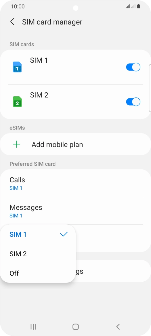 Press the required setting.