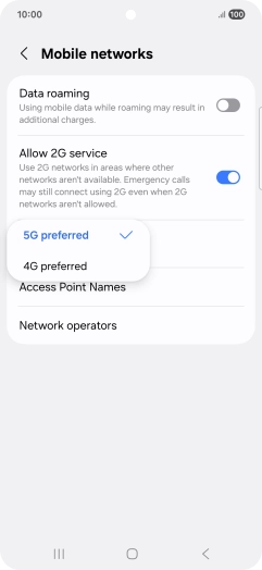 Press the required network mode.