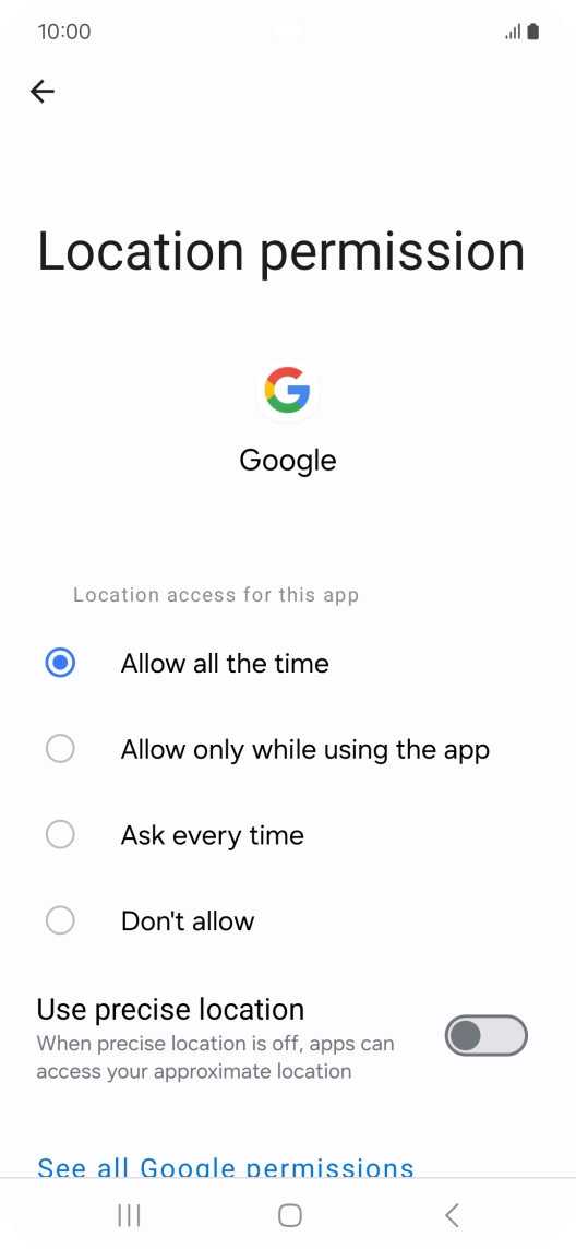 Press the required setting.