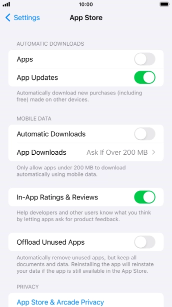 Press the indicators next to the required content types to turn the function on or off.