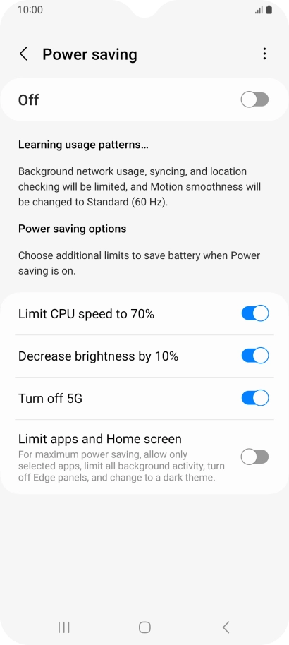 Press the indicators next to the required settings.