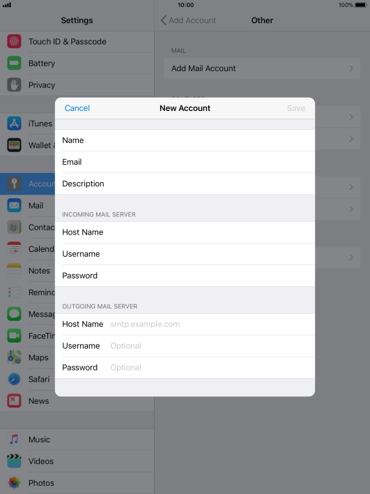 Press Host Name and key in the name of your email provider's outgoing server.