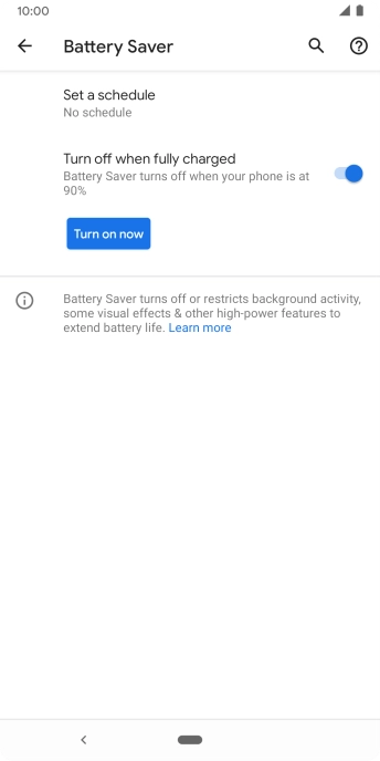 Press Turn on now to turn on the function.