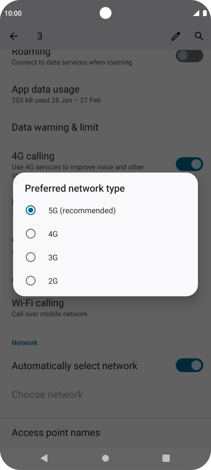 Press the required network mode.
