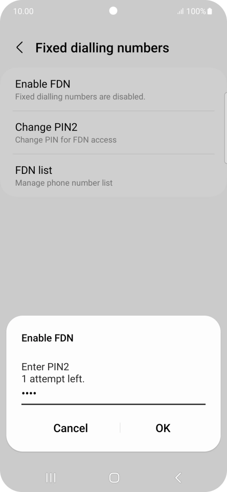 Key in your PIN2 and press OK. The default PIN2 is 0000.