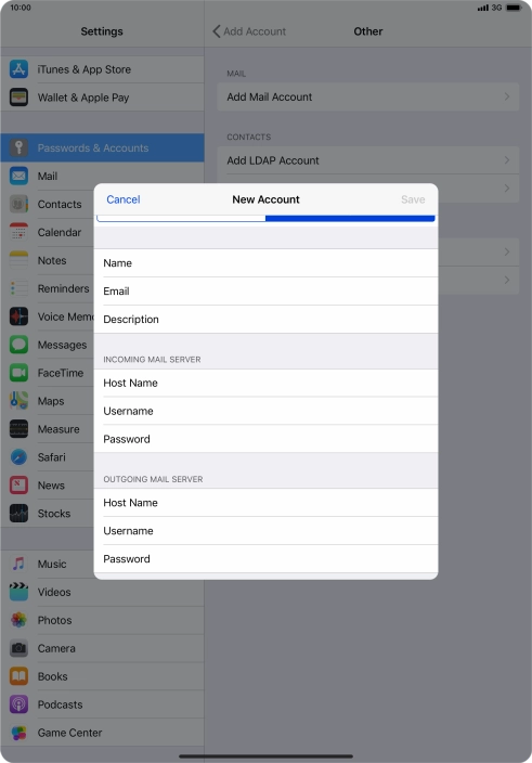 Press Username and key in the username for your email account.