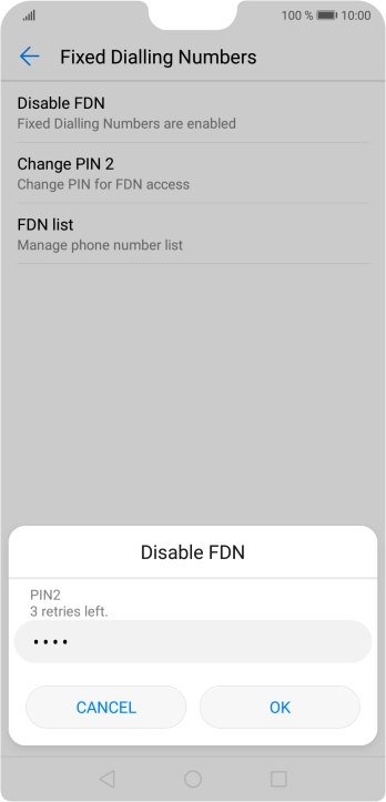 Key in your PIN2 and press OK. The default PIN2 is 0000.