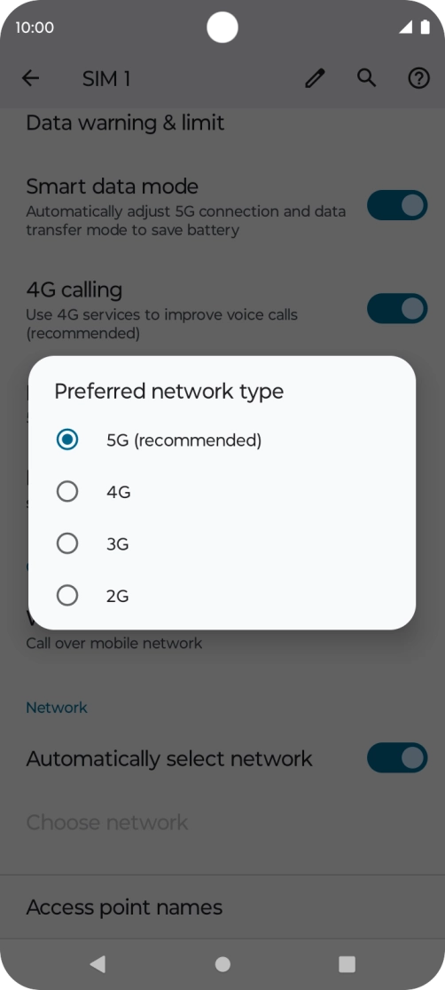 Press the required network mode.