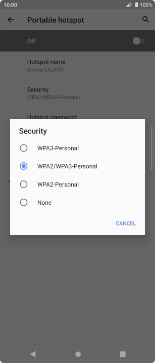 Press WPA2-Personal to password protect your Wi-Fi hotspot.