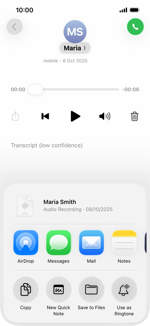 Press the required setting and follow the instructions on the screen to share or save the message.