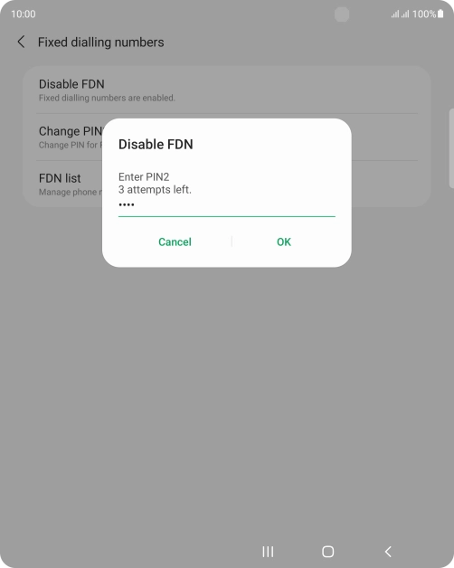 Key in your PIN2 and press OK. The default PIN2 is 0000.