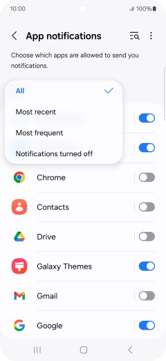 Press the required setting.