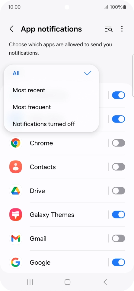 Press the required setting.