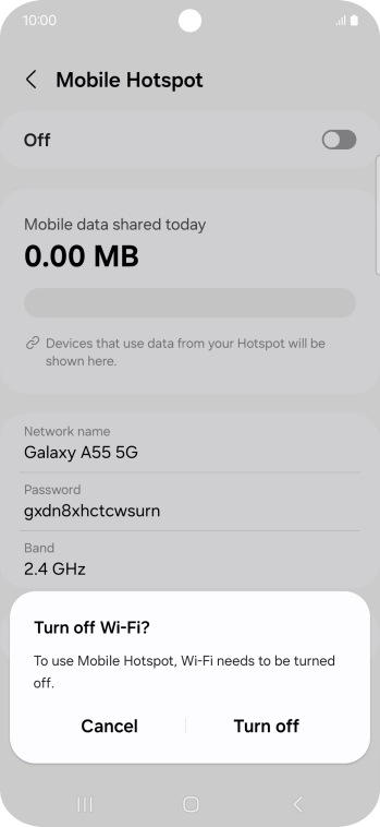 If Wi-Fi is turned on, press Turn off.