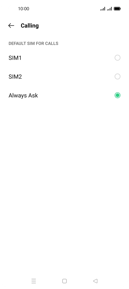 Press the required setting.