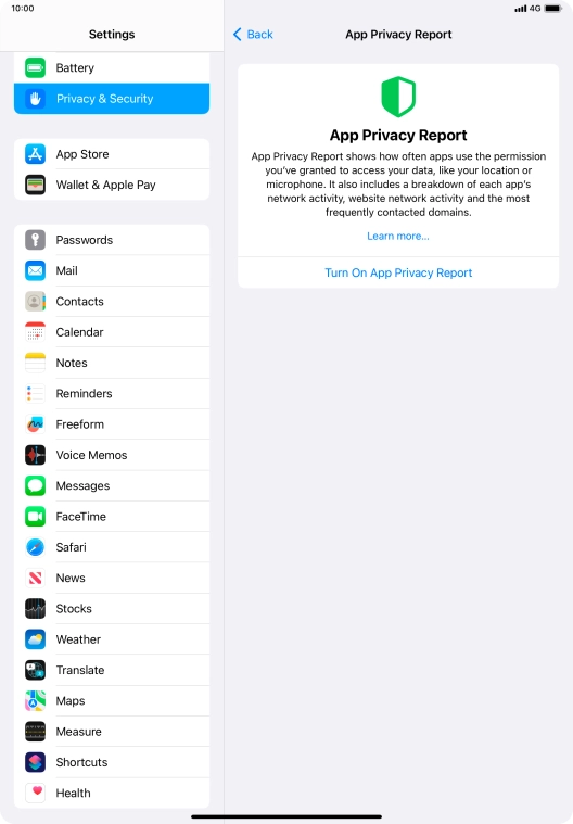 Press Turn On App Privacy Report to turn on the function.