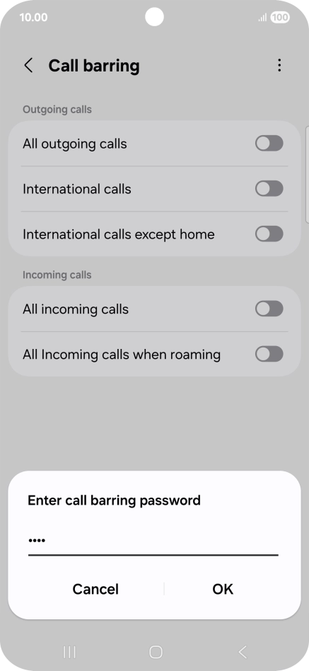 Key in your barring password and press OK.