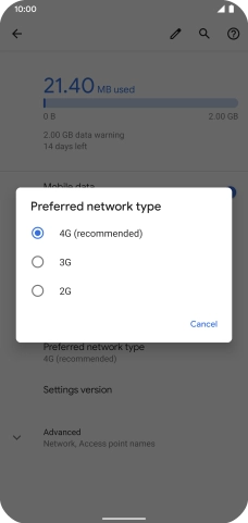 Press the required network mode.