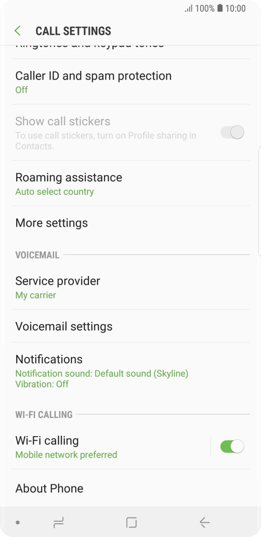 When Wi-Fi calling is active, the Wi-Fi calling icon is displayed.