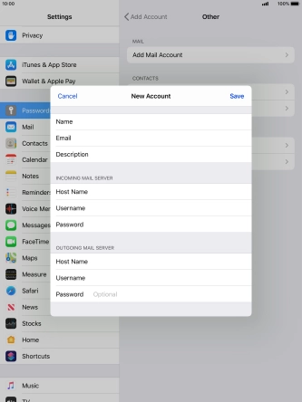 Press Password and key in the password for your email account.