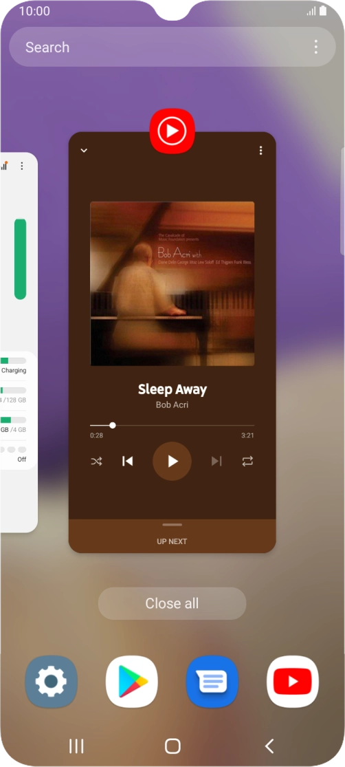 To end one running application, slide your finger upwards on the required application.