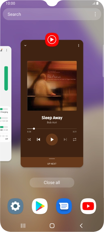 To end one running application, slide your finger upwards on the required application.