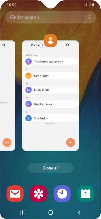 To end one running application, slide your finger upwards on the required application.