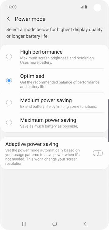 Press the required setting to turn on the function.