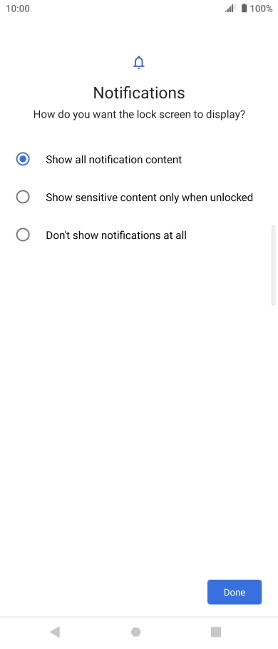 Press the required setting.