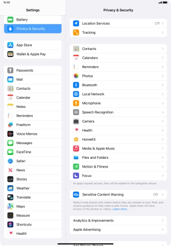 Press Location Services.