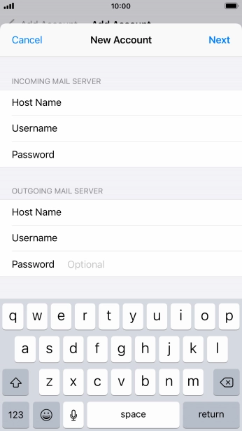 Press Password and key in the password for your email account.