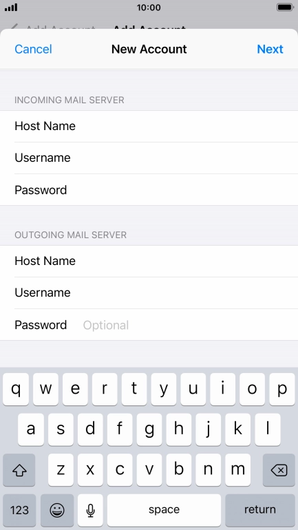 Press Password and key in the password for your email account.