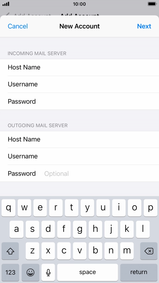 Press Password and key in the password for your email account.