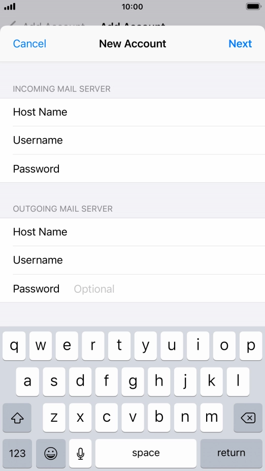 Press Password and key in the password for your email account.