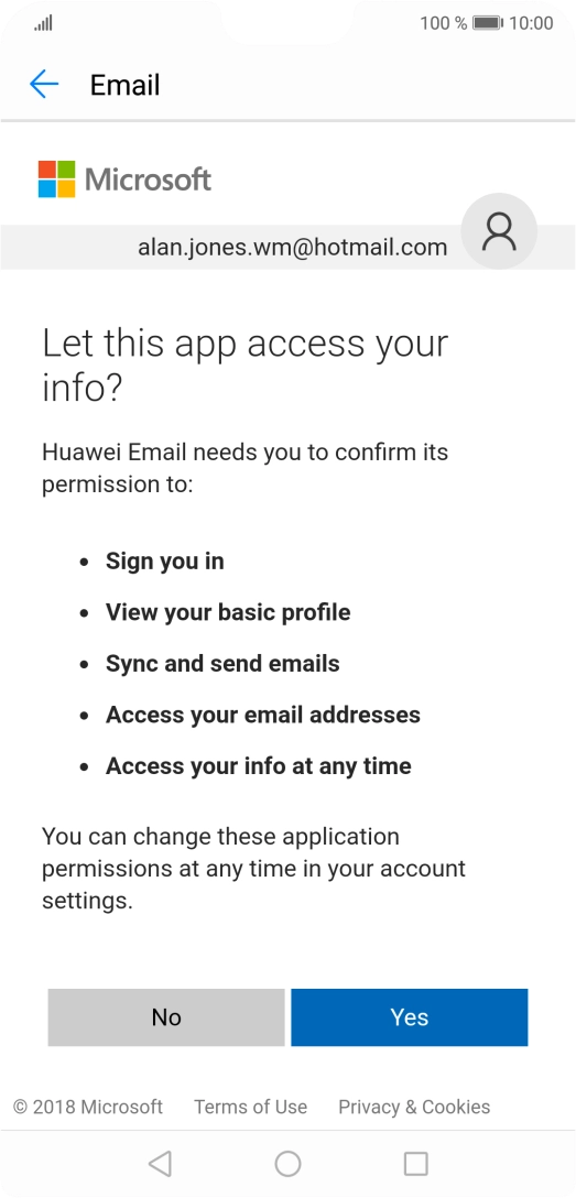 If this screen is displayed, you email account has been recognised and set up automatically. Follow the instructions on the screen to key in more information and finish setting up your phone.