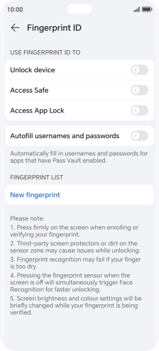 Press New fingerprint.