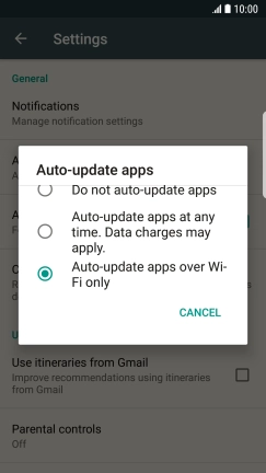 To turn on automatic update of apps using Wi-Fi, press Auto-update apps over Wi-Fi only.