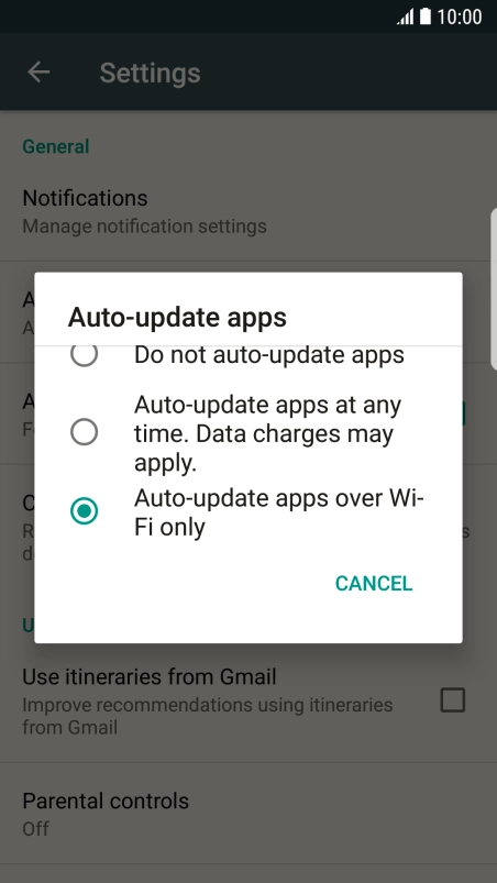To turn on automatic update of apps using Wi-Fi, press Auto-update apps over Wi-Fi only.