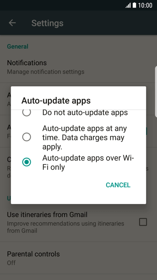 To turn on automatic update of apps using Wi-Fi, press Auto-update apps over Wi-Fi only.
