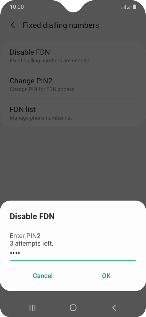 Key in your PIN2 and press OK. The default PIN2 is 0000.