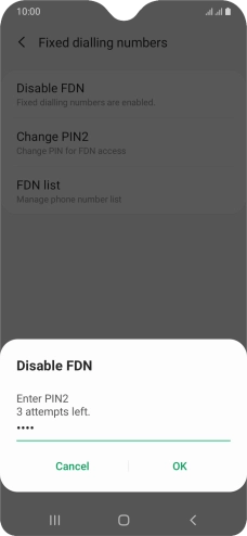 Key in your PIN2 and press OK. The default PIN2 is 0000.