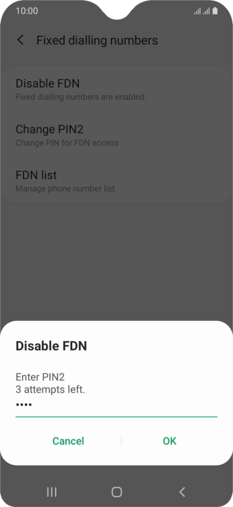 Key in your PIN2 and press OK. The default PIN2 is 0000.