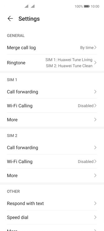 Press Call forwarding below the required SIM.