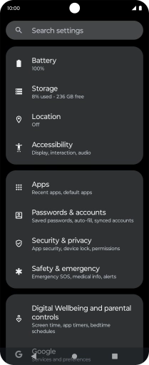 Press Security and privacy.