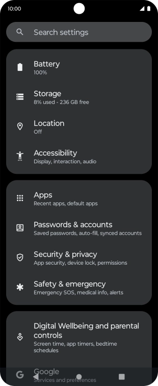 Press Security and privacy.