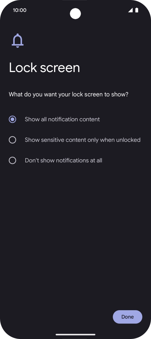 Press the required setting.
